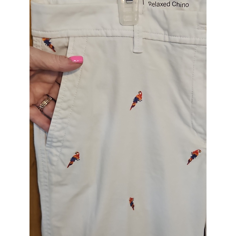 Talbots Relaxed Chino Pants 8 White Parrot Embroidered Cotton Stretch Prep #733 - Picture 5 of 12